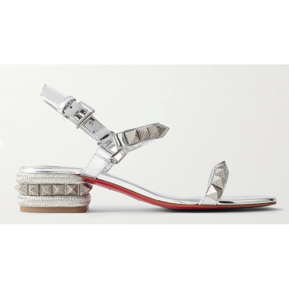 Christian Louboutin Women's Pyrasand 30 studded mirrored leather sandals EU 37.5 - Picture 5 of 16